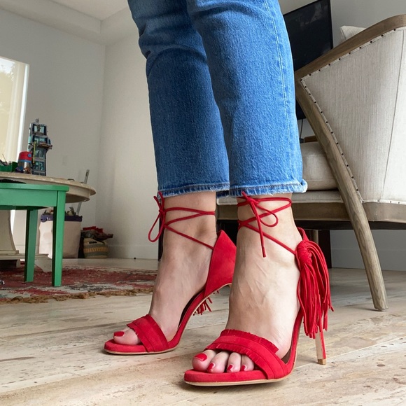 Stuart Weitzman Pompom Suede Sandals Size 5.5 - Picture 13 of 13